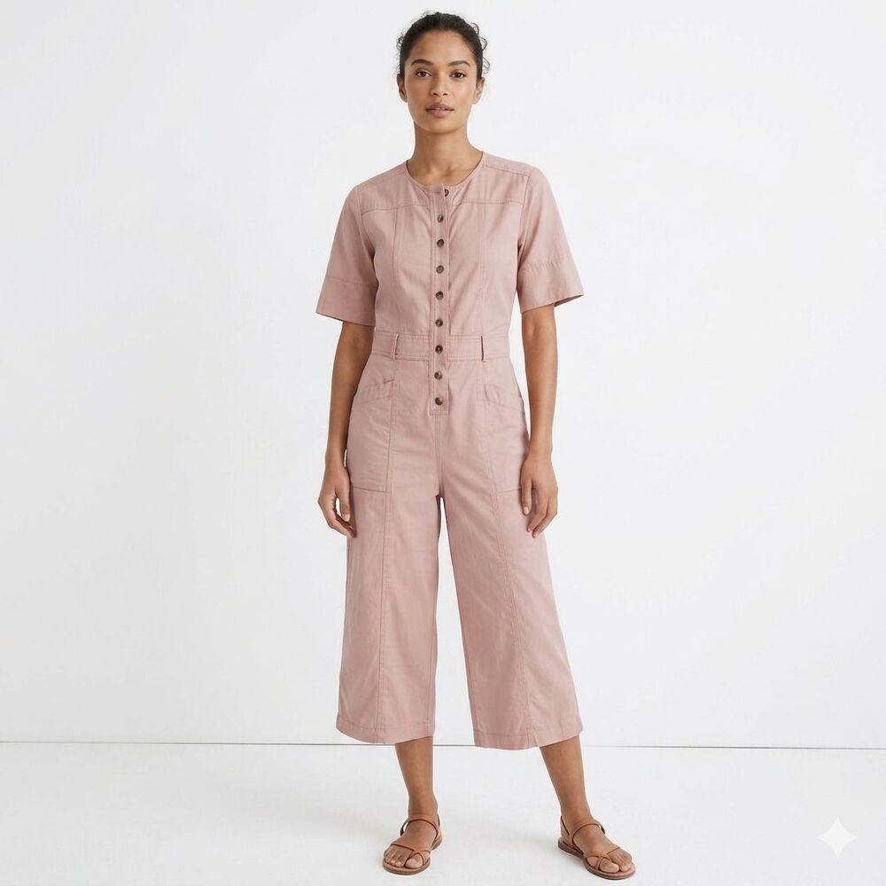 Madewell Top Stitched Crop Coverall Jumpsuit Womens XS Size 0 Bashful Blush